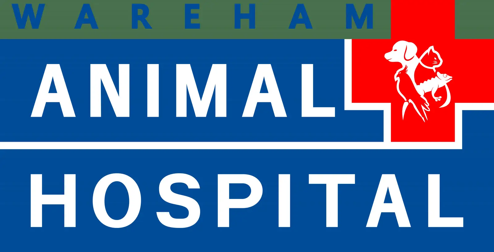 Wareham Animal Hospital logo with red cross and dog, cat, lizard icon